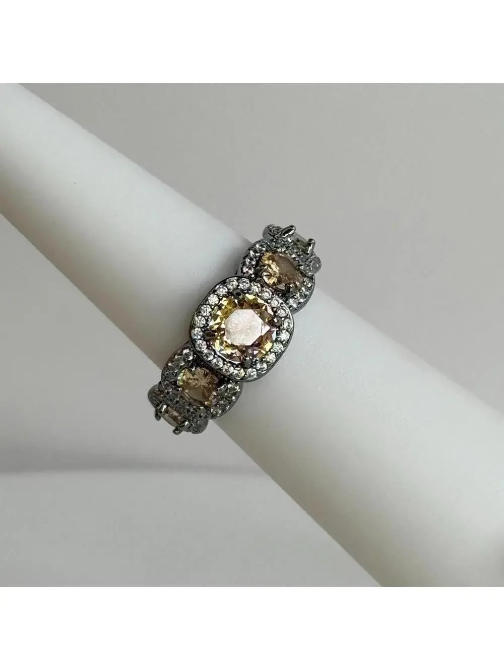 Bomb Party Ring RG40657 “Sunlit Memories” Sz 8 Smokey Topaz on Hematite Plating